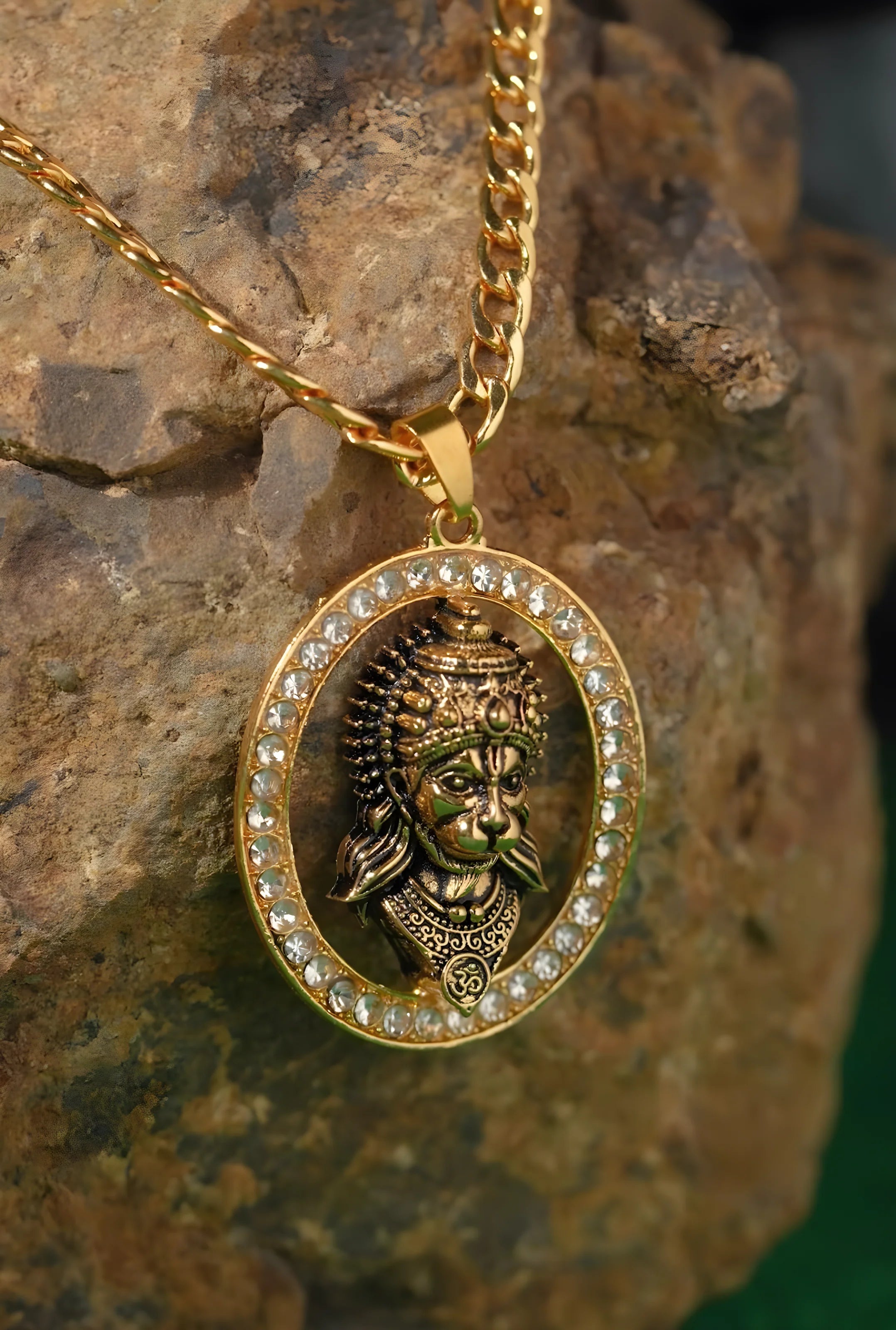 Gold Plated Hanuman Face Pendant with Stone jewelry
