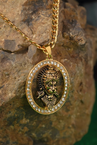 Gold Plated Hanuman Face Pendant with Stone jewelry
