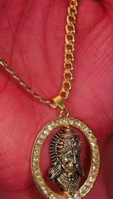 Gold Plated Hanuman Face Pendant with Stone jewelry