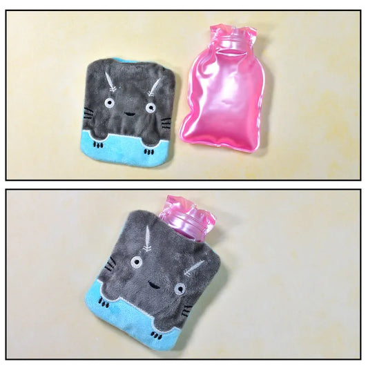 Grey Cat Print Small Hot Water Bag With Cover - Health Care
