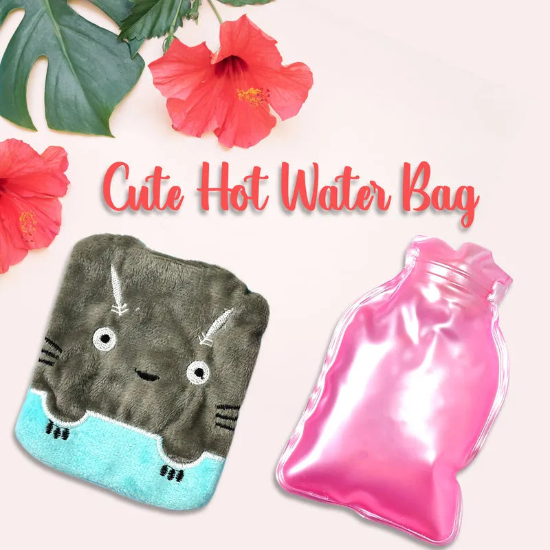 Grey Cat Print Small Hot Water Bag With Cover - Health Care