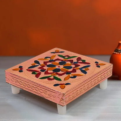 Handicraft Meenakari Wooden Chowki For Puja (1 Pc Set) - Home Decor