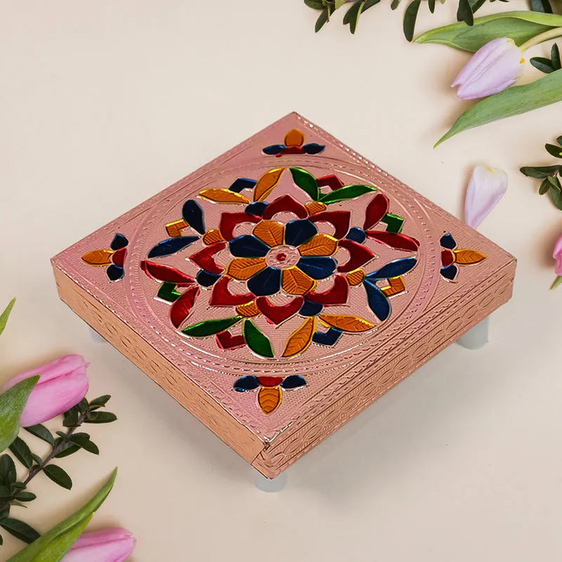 Handicraft Meenakari Wooden Chowki For Puja (1 Pc Set) - Home Decor
