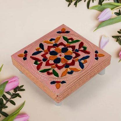 Handicraft Meenakari Wooden Chowki For Puja (1 Pc Set) - Home Decor