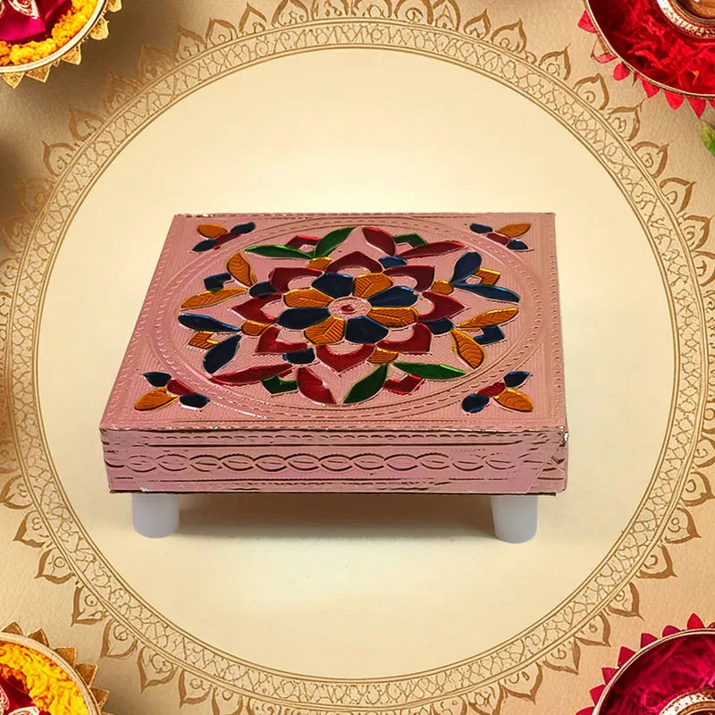 Handicraft Meenakari Wooden Chowki For Puja (1 Pc Set) - Home Decor