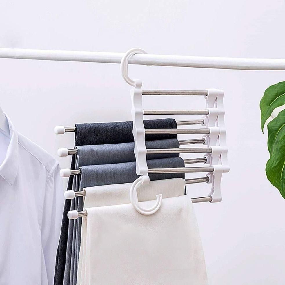 Hanger 5 In 1 Stainless Steel Multifunction Retractable Rack Trouser Hanger(Pack of 2)
