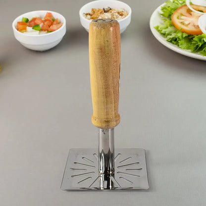 Kitchen Tools Wooden Handle Square Stainless Steel Potato Masher (1 Pc) - Home &