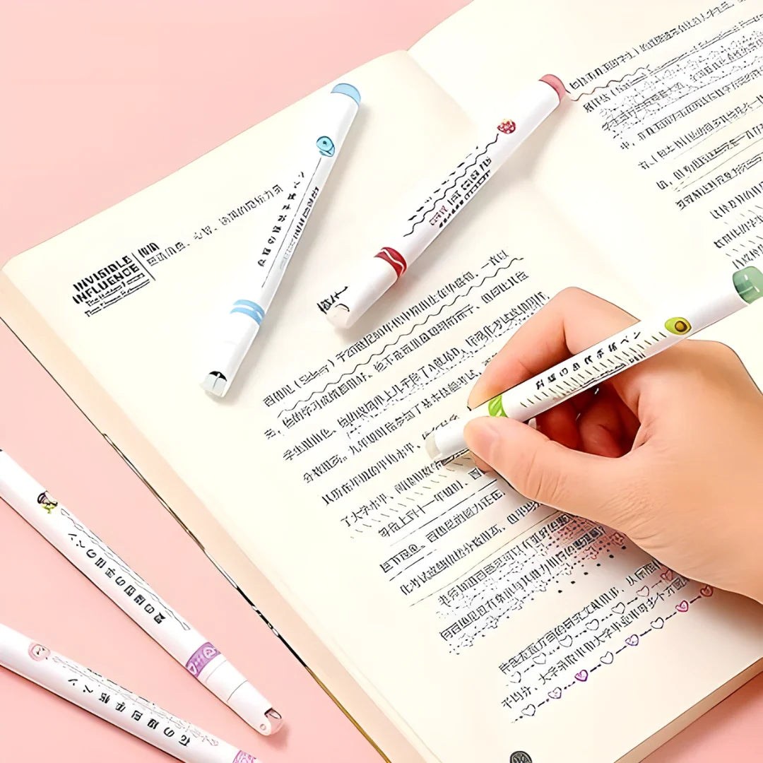 Linear Roller Color Pens Highlighters with 6 Different Curve Shapes (Set of 6)