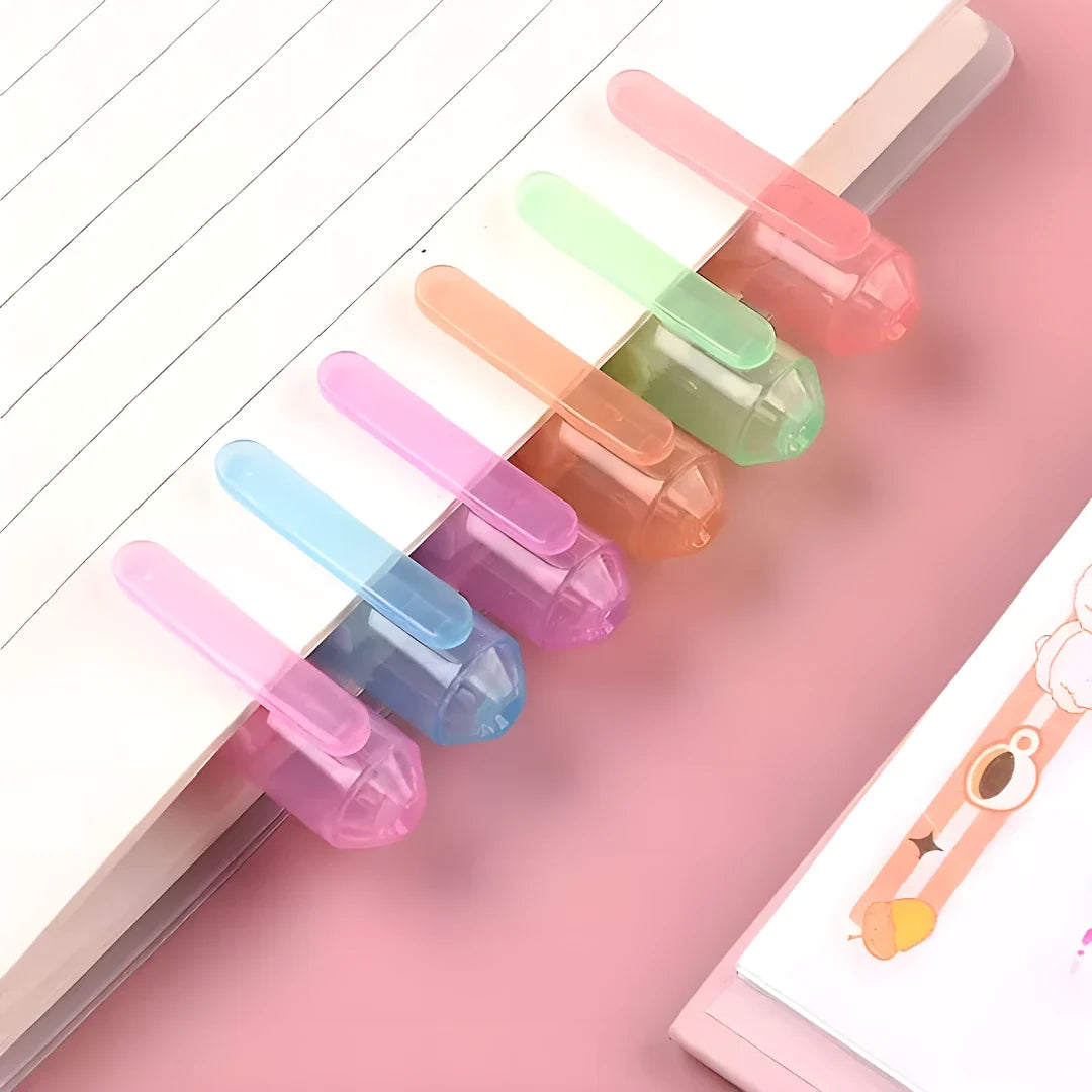 Linear Roller Color Pens Highlighters with 6 Different Curve Shapes (Set of 6)