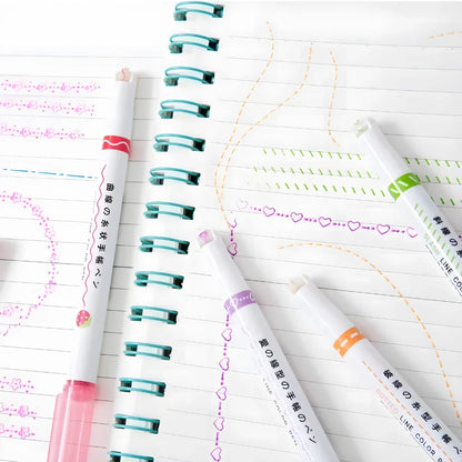 Linear Roller Color Pens Highlighters with 6 Different Curve Shapes (Set of 6)