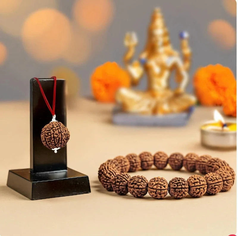 Maha SHivratri Combo 5 Mukhi Rudraksha With Bracelet jewelry