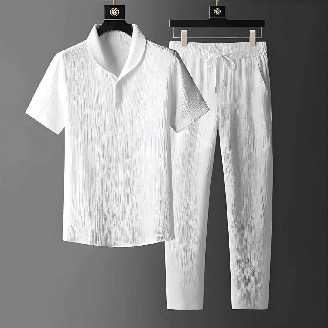 Men’s Crinkled Co Ord Set White