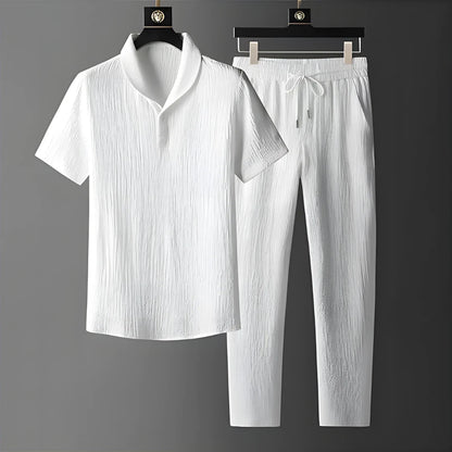 Men’s Crinkled Co Ord Set White