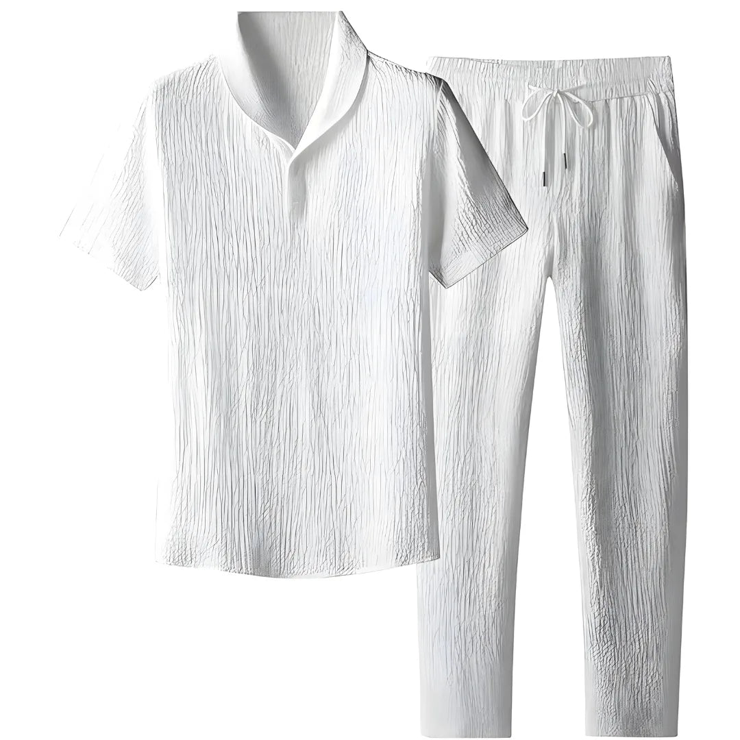Men’s Crinkled Co Ord Set White