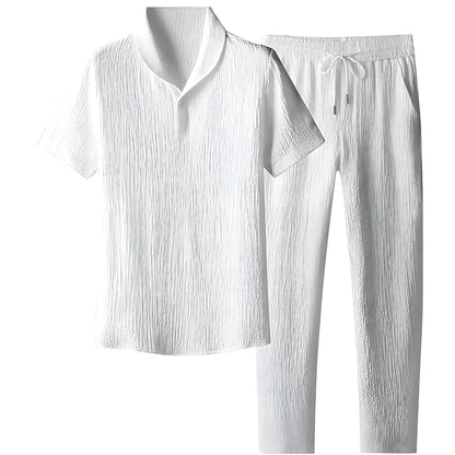 Men’s Crinkled Co Ord Set White