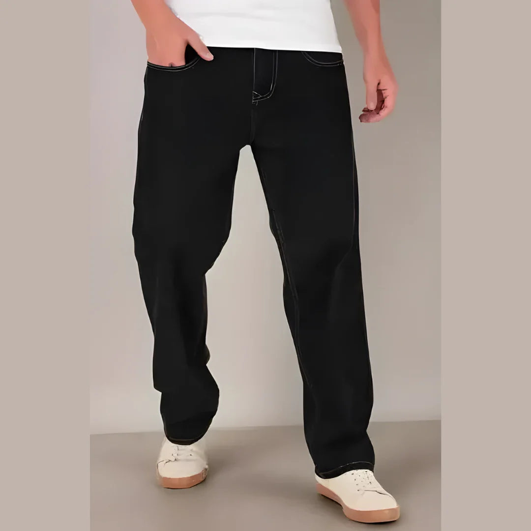 Men’s Loose Fit Mid Rise Black Jeans