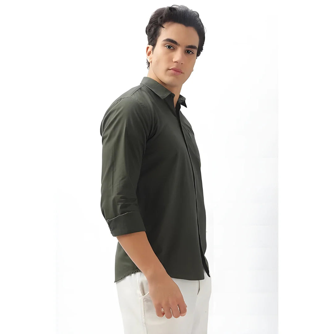 Men’s Solid Satin Stylish Casual Shirt Dark Green