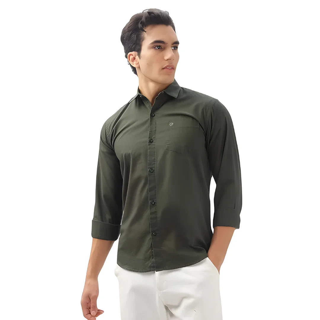 Men’s Solid Satin Stylish Casual Shirt Dark Green