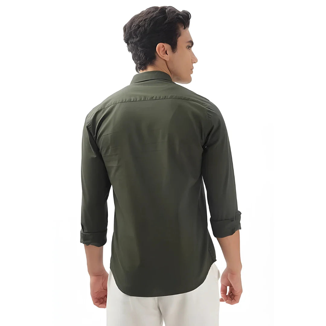 Men’s Solid Satin Stylish Casual Shirt Dark Green