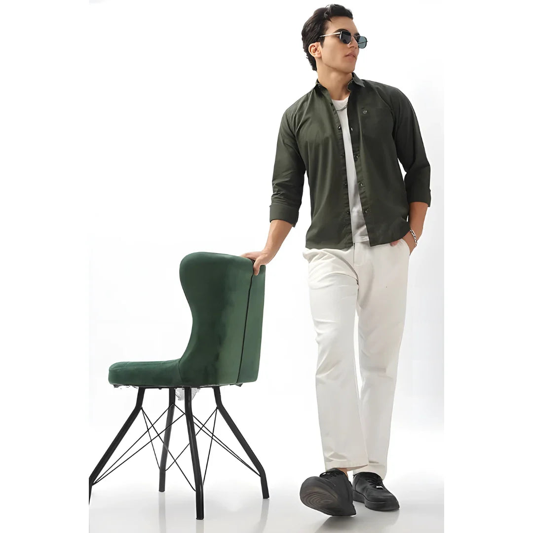 Men’s Solid Satin Stylish Casual Shirt Dark Green