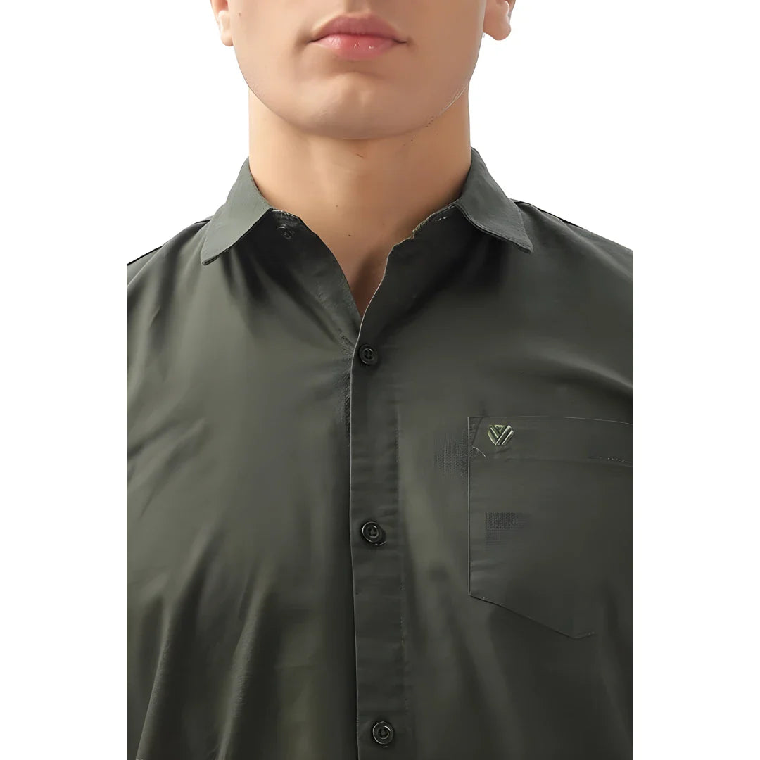 Men’s Solid Satin Stylish Casual Shirt Dark Green