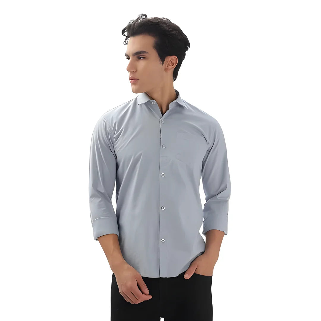 Men’s Solid Satin Stylish Casual Shirt Grey