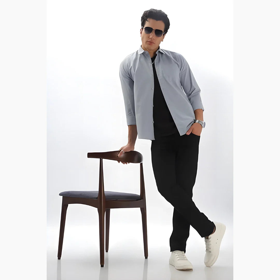 Men’s Solid Satin Stylish Casual Shirt Grey
