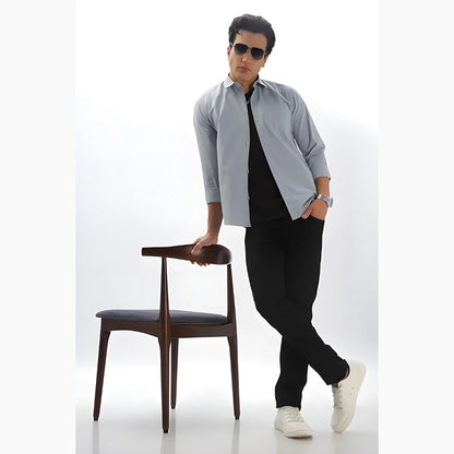 Men’s Solid Satin Stylish Casual Shirt Grey