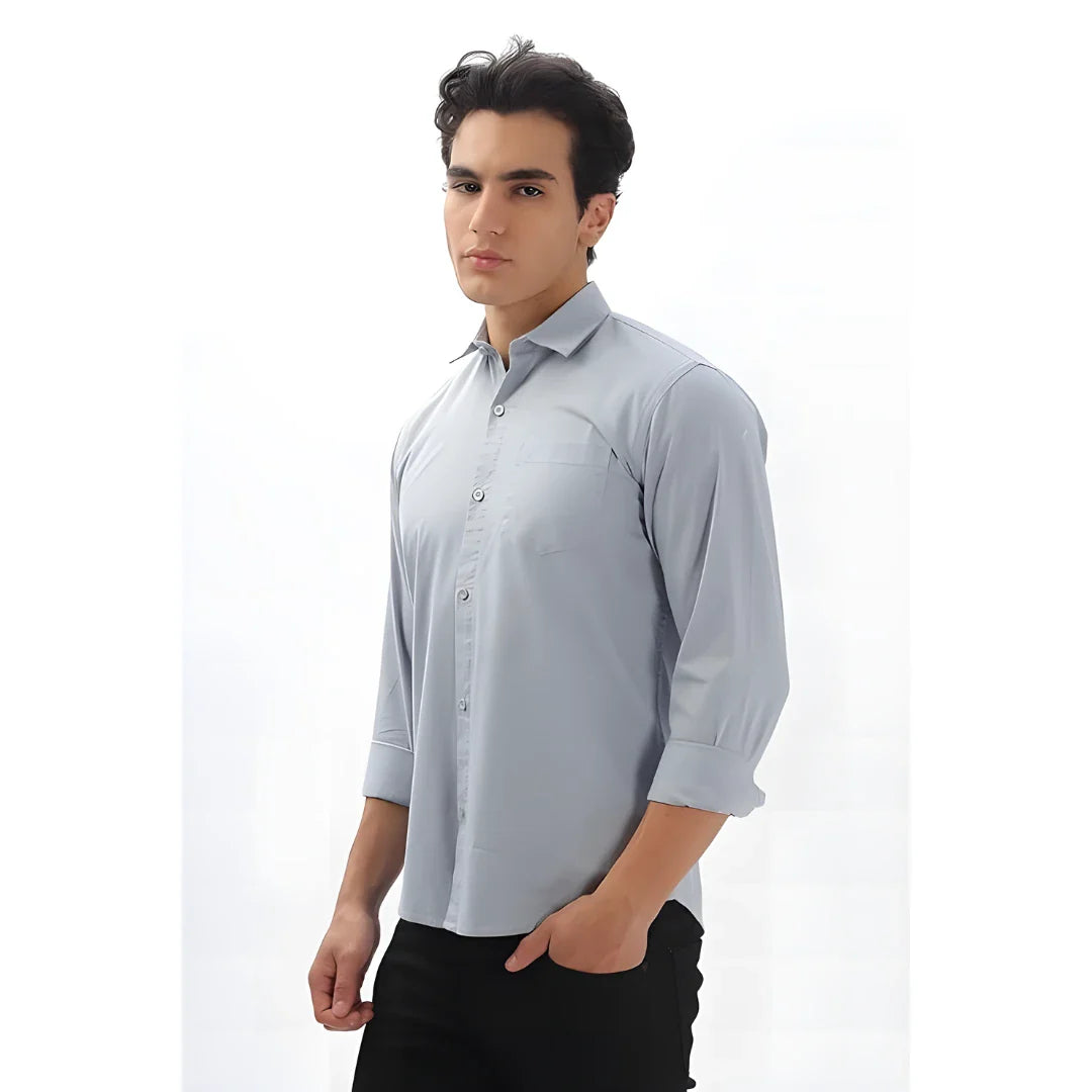 Men’s Solid Satin Stylish Casual Shirt Grey