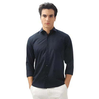 Men’s Solid Satin Stylish Casual Shirt Navy Blue