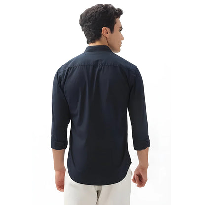 Men’s Solid Satin Stylish Casual Shirt Navy Blue