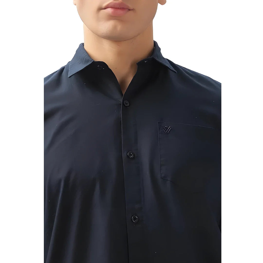 Men’s Solid Satin Stylish Casual Shirt Navy Blue
