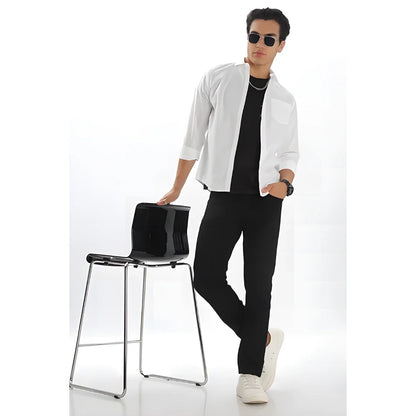 Men’s Solid Satin Stylish Casual Shirt White