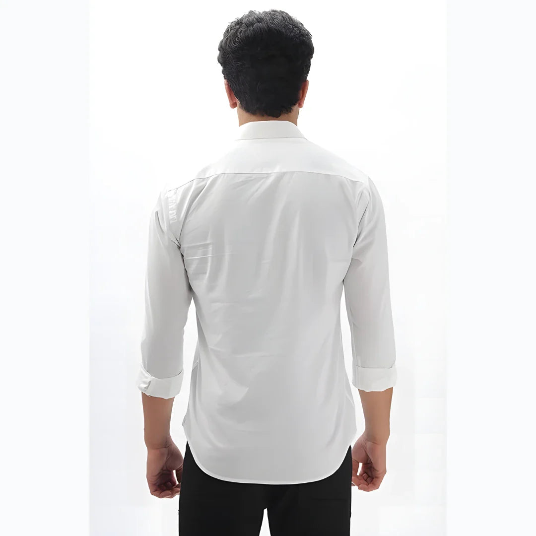 Men’s Solid Satin Stylish Casual Shirt White