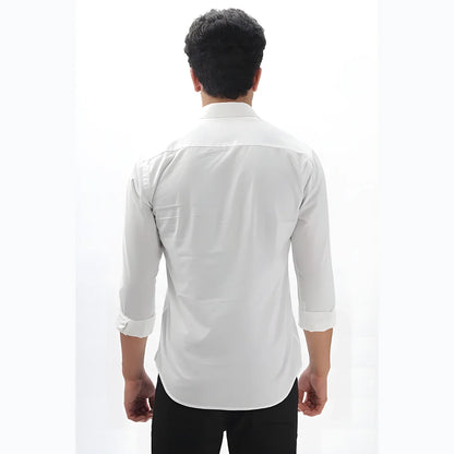 Men’s Solid Satin Stylish Casual Shirt White