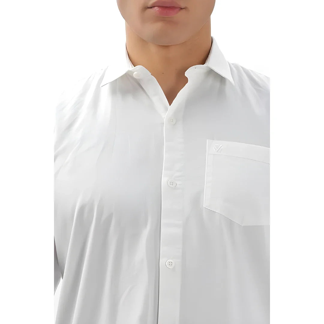 Men’s Solid Satin Stylish Casual Shirt White