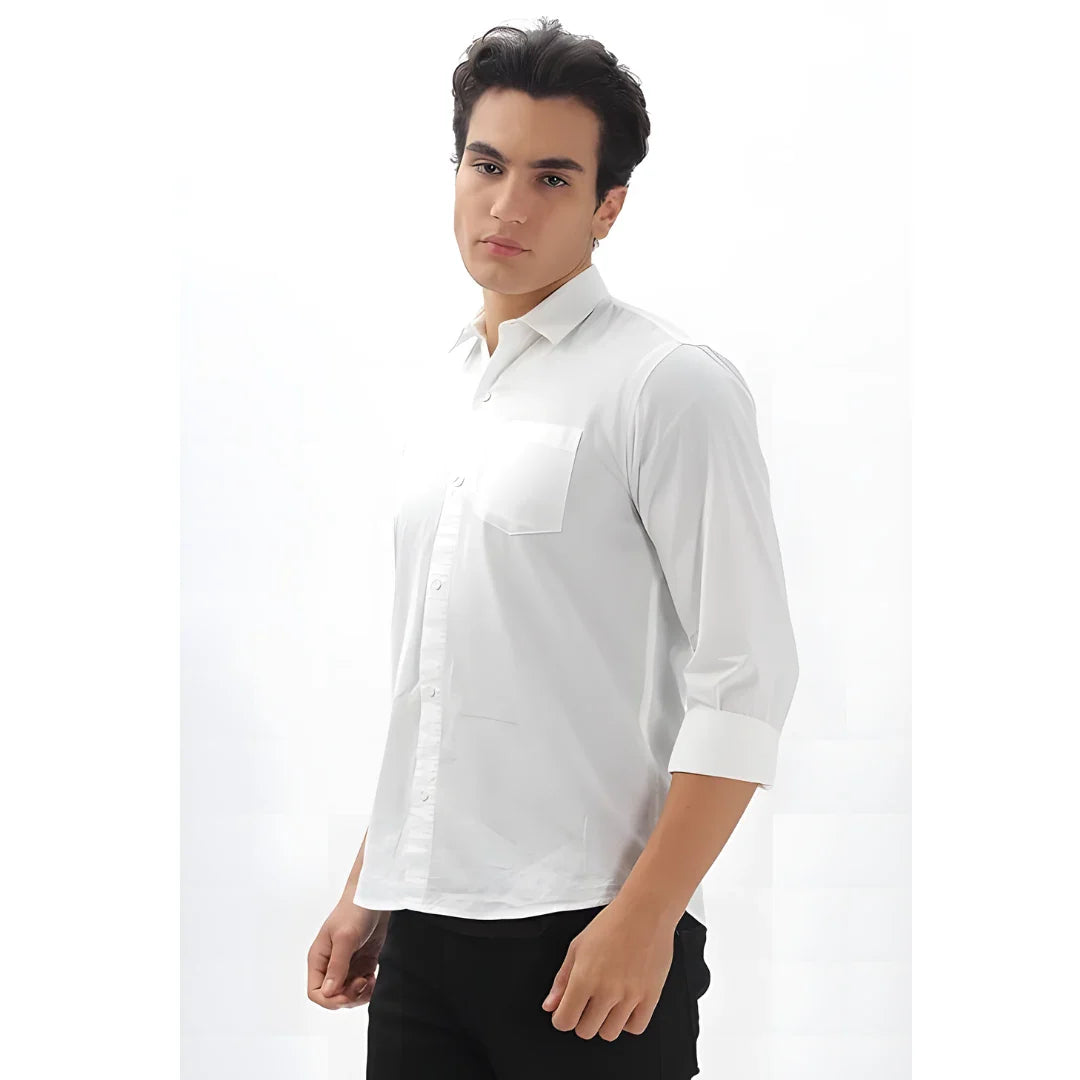 Men’s Solid Satin Stylish Casual Shirt White
