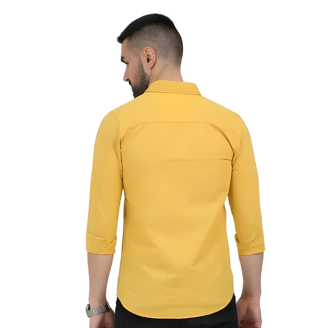 Men’s Solid Satin Stylish Casual Shirt Yellow