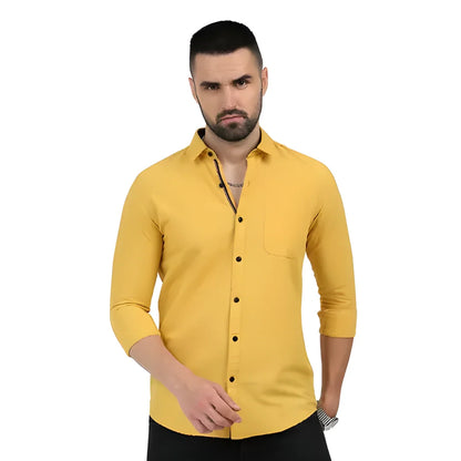 Men’s Solid Satin Stylish Casual Shirt Yellow