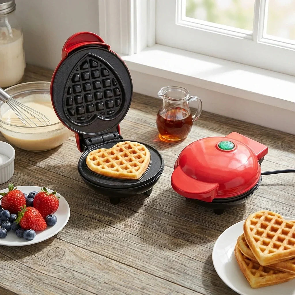 Best mini waffle maker machine iron home appliances kitchen gift easy to clean on-stick surfaces perfect breakfast