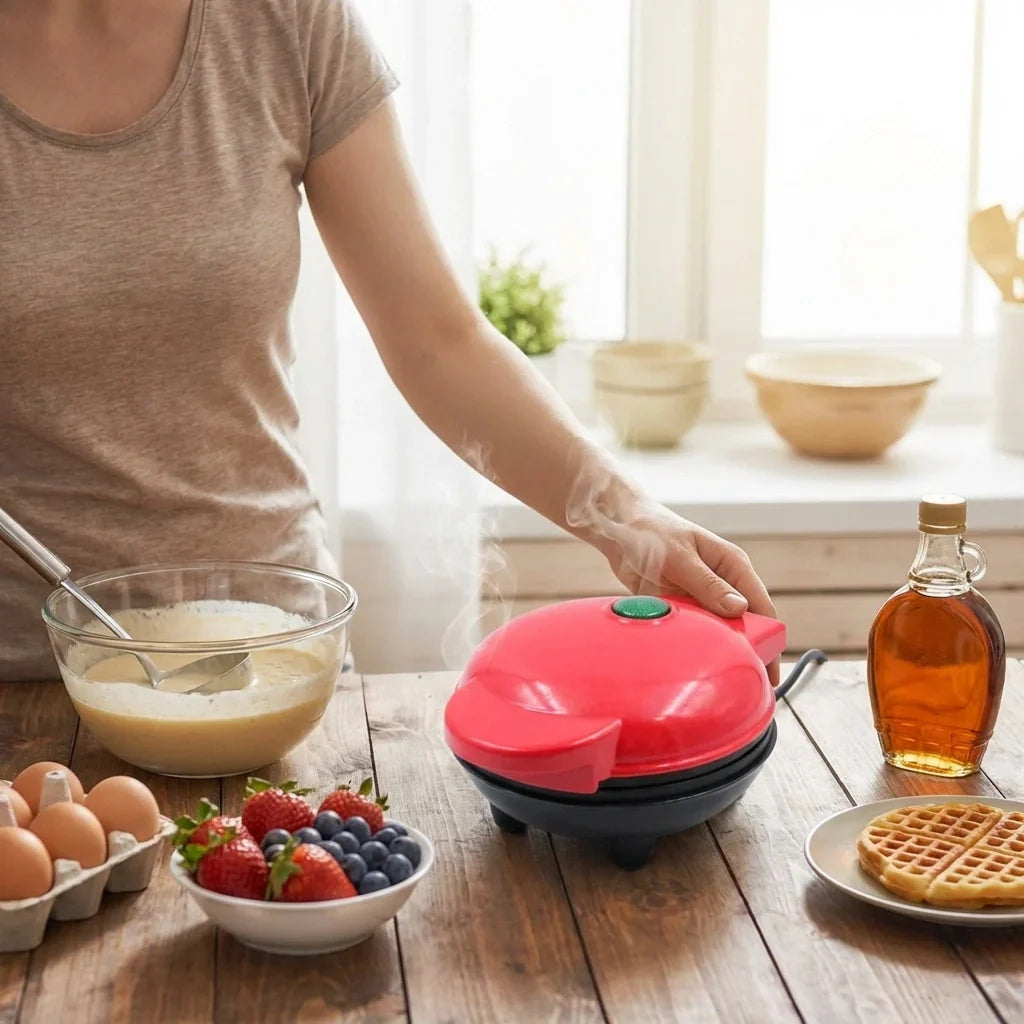 Best mini waffle maker machine iron home appliances kitchen gift easy to clean on-stick surfaces perfect breakfast