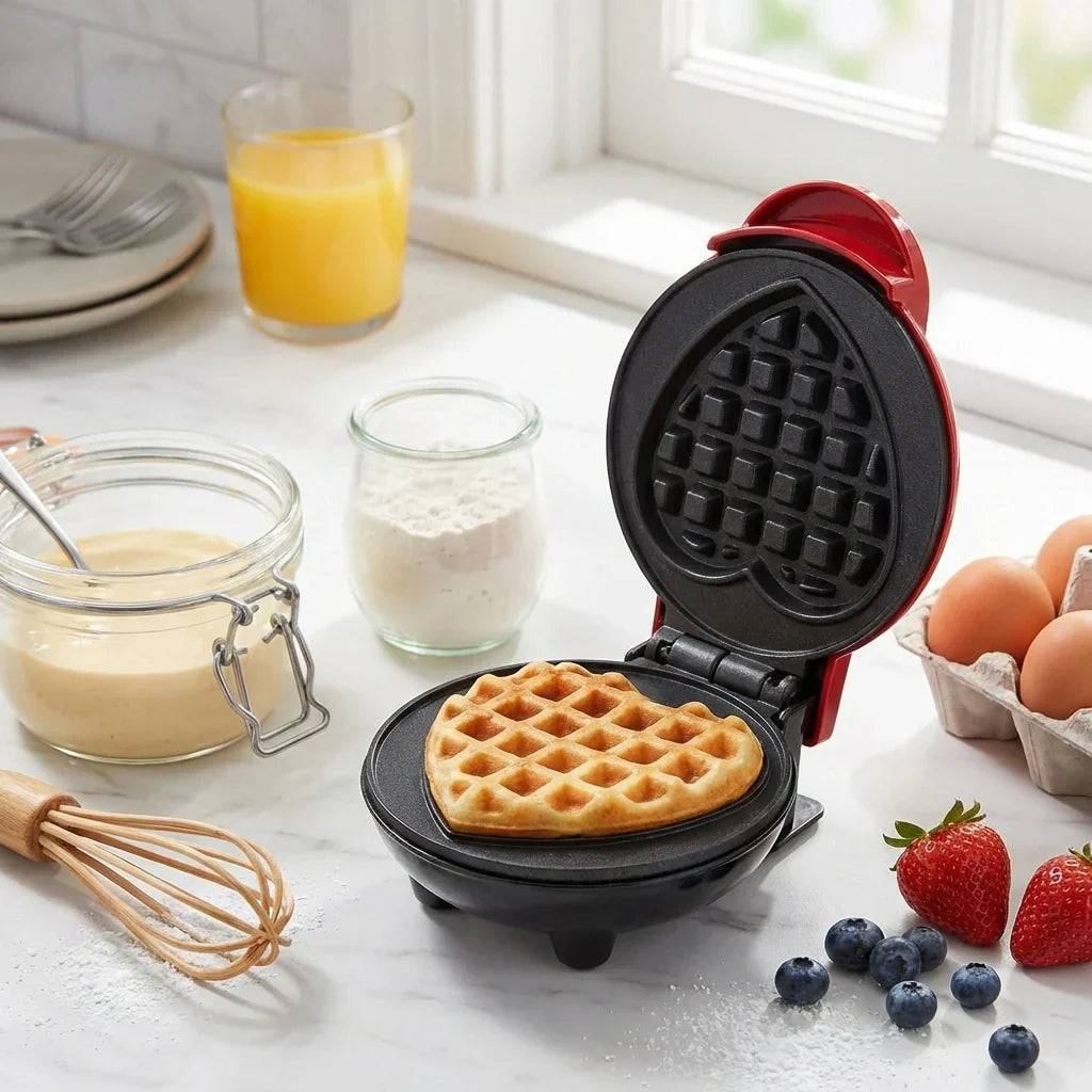 Best mini waffle maker machine iron home appliances kitchen gift easy to clean on-stick surfaces perfect breakfast