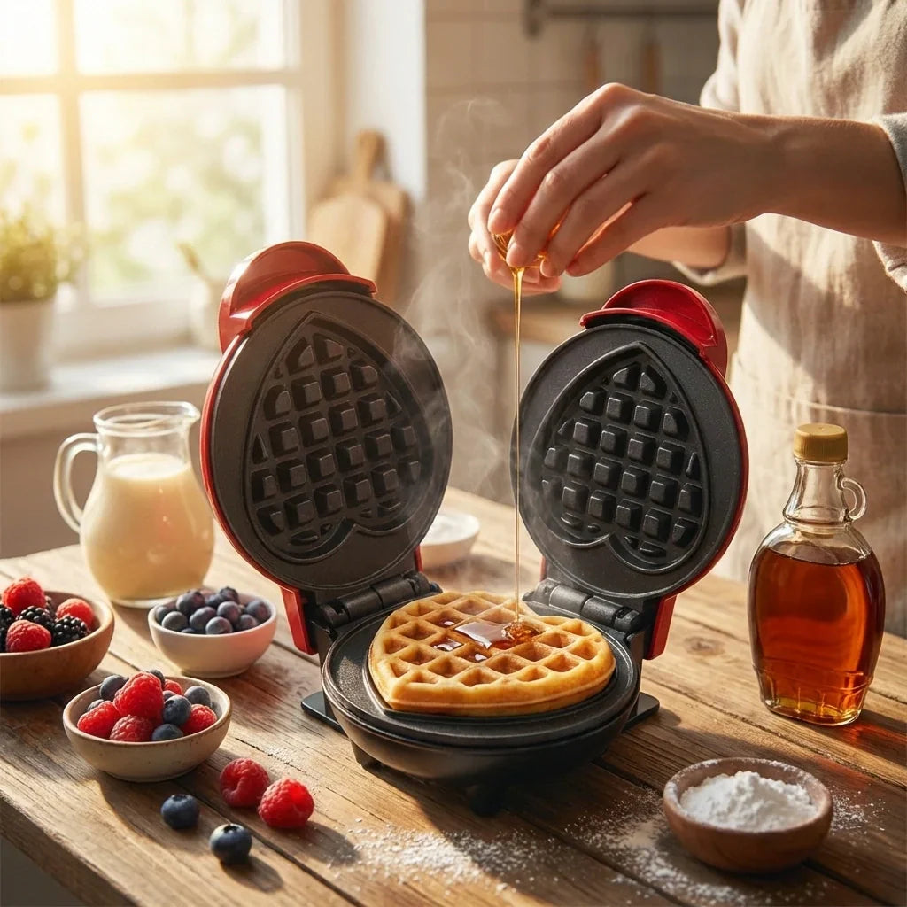 Best mini waffle maker machine iron home appliances kitchen gift easy to clean on-stick surfaces perfect breakfast