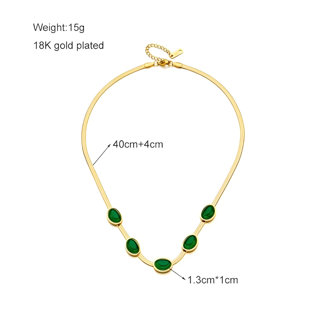 Oval Green Crystal Pendant Necklace Set