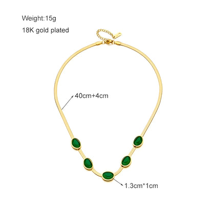Oval Green Crystal Pendant Necklace Set