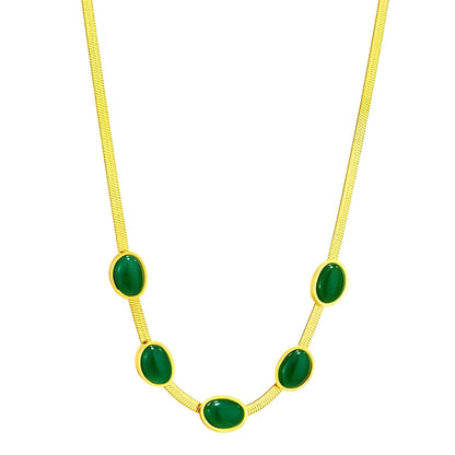 Oval Green Crystal Pendant Necklace Set