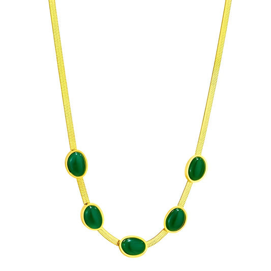 Oval Green Crystal Pendant Necklace Set