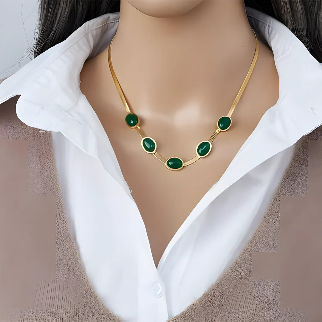Oval Green Crystal Pendant Necklace Set
