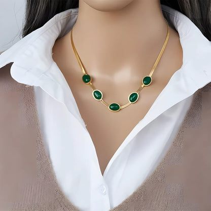 Oval Green Crystal Pendant Necklace Set