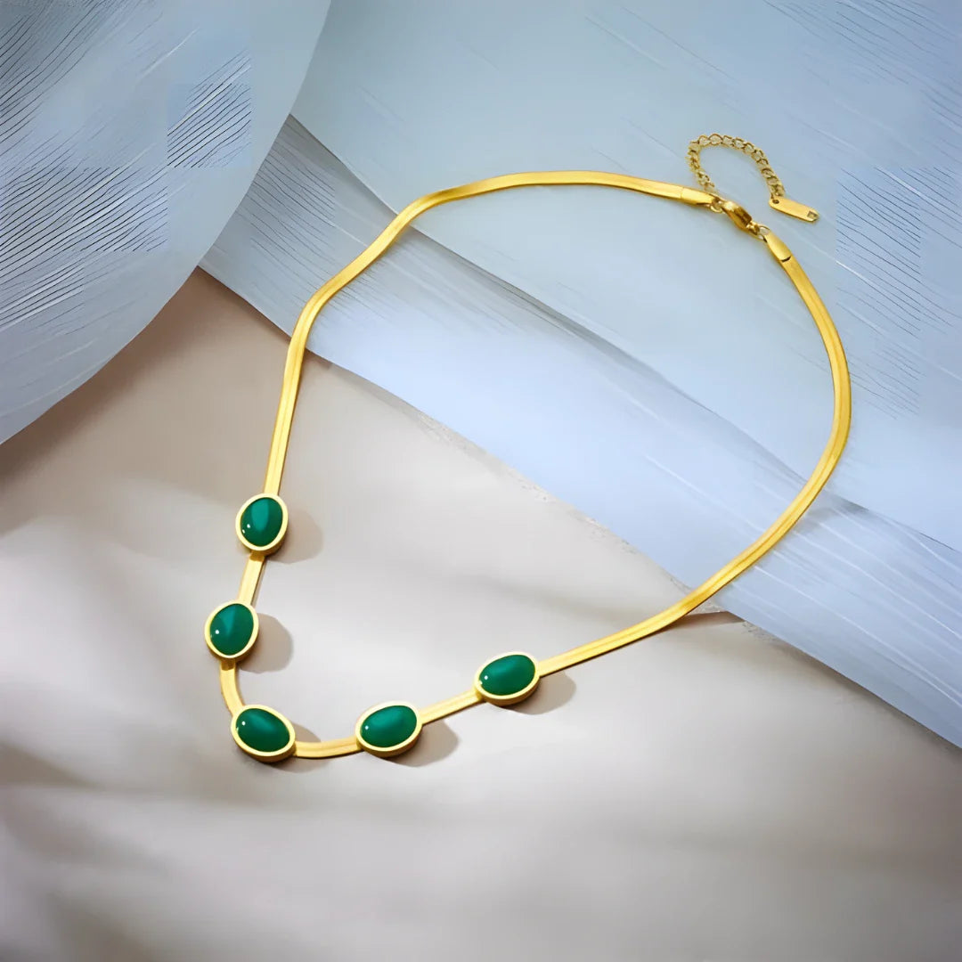 Oval Green Crystal Pendant Necklace Set